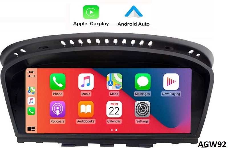 Autoradio AGW92 Bluetooth Car Play Android Auto sans fil Siri USB SD pour BMW série 5 E60 E61 M5 série 6 E63 E64 M6 et série 3 E90 E91 E92 E93 M3 (processeur 2GHZ)