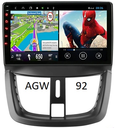 Autoradio AGW92 GPS WIFI Bluetooth USB SD 9 pouces pour PEUGEOT 307 (processeur 2GHZ)
