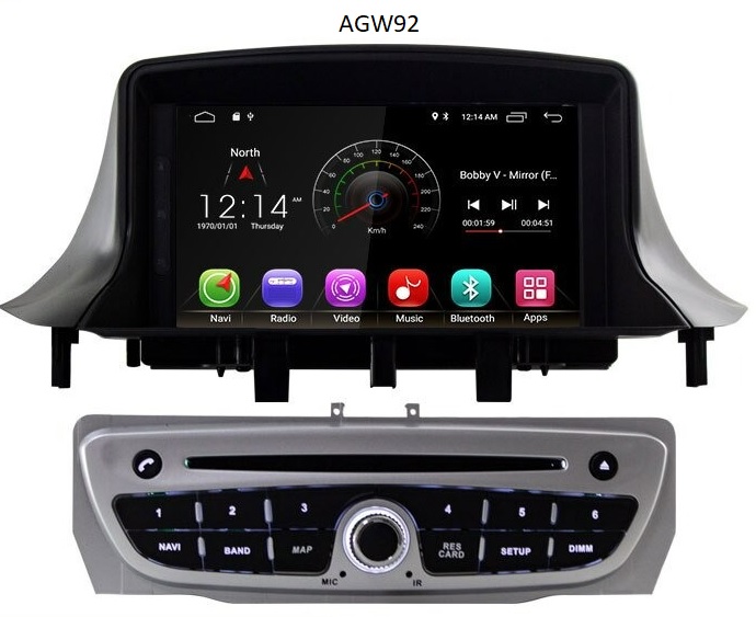 Autoradio AGW92 GPS WIFI DVD CD Bluetooth USB SD pour RENAULT Megane 3 et Fluence (processeur 2GHZ)