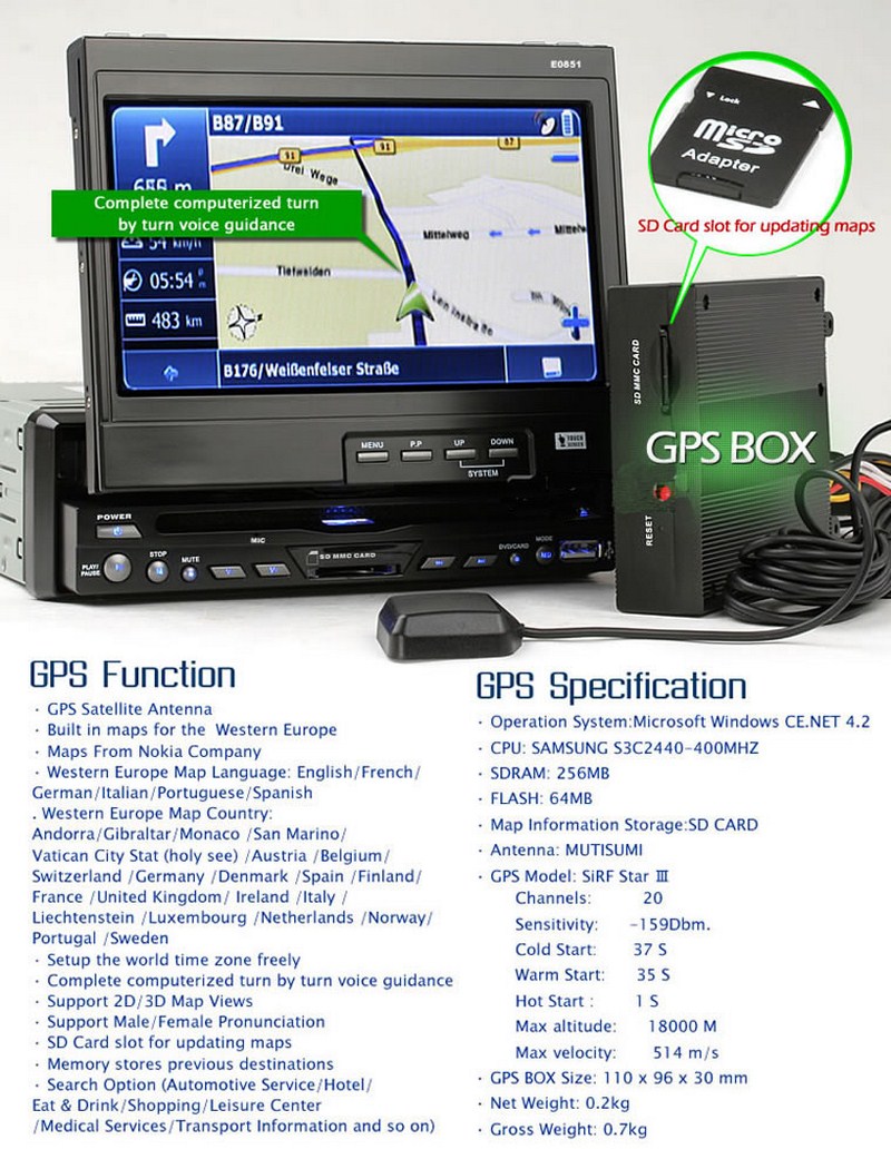 Autoradio GPS DIVX DVD MP3 USB SD TV RDS Bluetooth