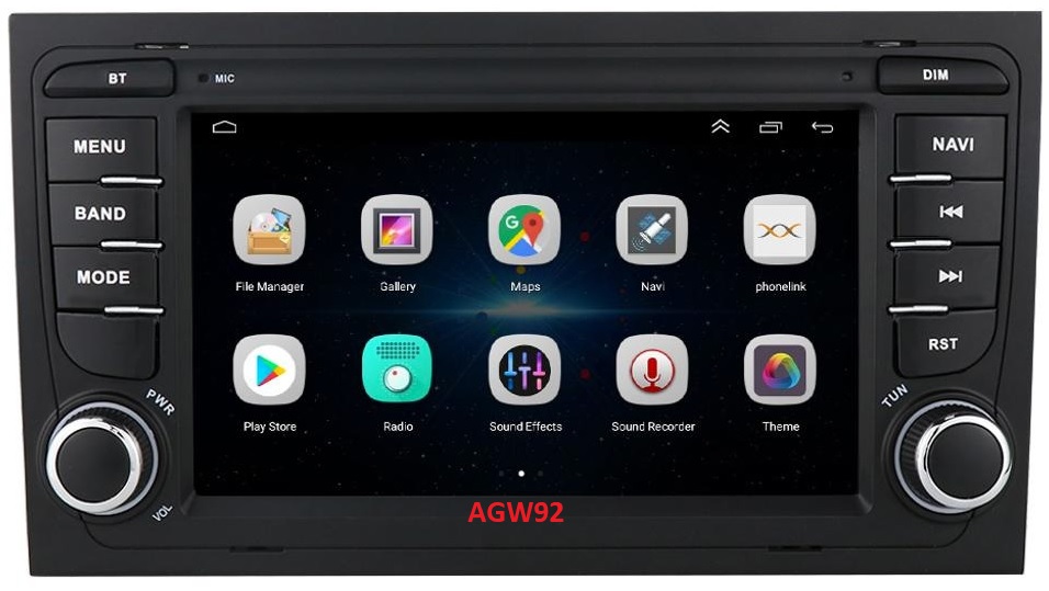Autoradio AGW92 GPS WIFI Bluetooth USB SD pour AUDI A4 S4 RS4 (processeur 2GHZ)