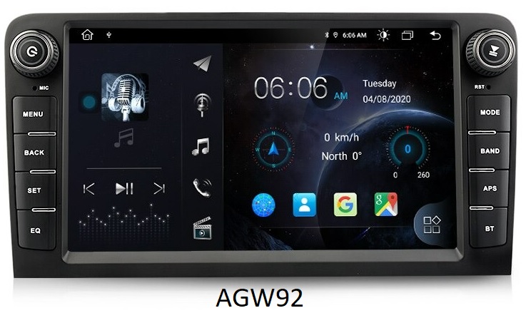 Autoradio AGW92 GPS WIFI 8 pouces Bluetooth USB SD pour AUDI A3 S3 RS3 (processeur 2GHZ)