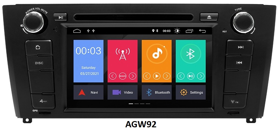 Autoradio AGW92 GPS WIFI DVD CD Bluetooth USB SD pour BMW série 1 E81 E82 E87 E88 (processeur 2GHZ)