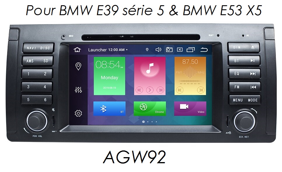 Autoradio AGW92 GPS WIFI DVD CD Bluetooth USB SD pour BMW E39 série 5 et X5 E53 (processeur 2GHZ)
