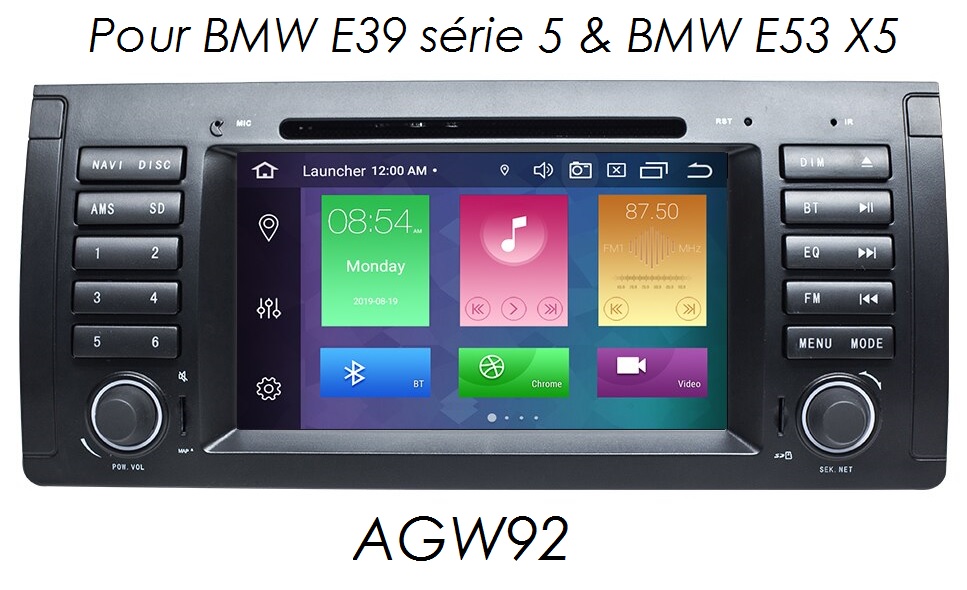 Autoradio AGW92 GPS WIFI DVD CD Bluetooth USB SD pour BMW E39 série 5 et X5  E53 (processeur 2GHZ)