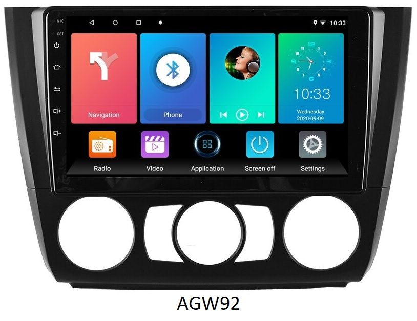 Autoradio AGW92 GPS WIFI Bluetooth USB SD 9 pouces pour BMW série 1 E81 E82 E87 E88 (processeur 2GHZ)