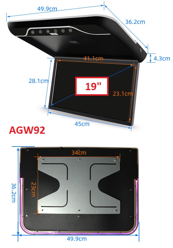 Ecran AGW92 19 pouces plafonnier USB SD HDMI tactile FULL HD transmission FM & IR noir (mince)