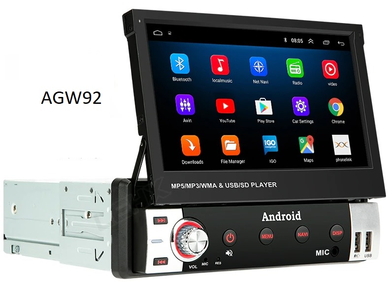 Autoradio AGW92 GPS WIFI Bluetooth USB SD 1DIN simple emplacement universel (processeur 2GHZ)