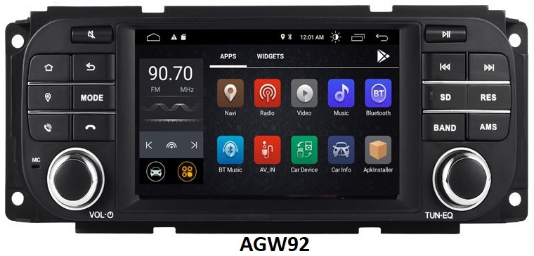 Autoradio AGW92 GPS Bluetooth USB SD pour CHRYSLER Grand Voyager PT Cruiser Sebring Stratus & DODGE Durango Ram & JEEP Grand Cherokee Wrangler (processeur 2GHZ)