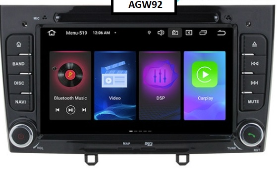 Autoradio AGW92 GPS WIFI DVD CD Bluetooth USB SD noir pour PEUGEOT 308 (noir processeur 2GHZ)