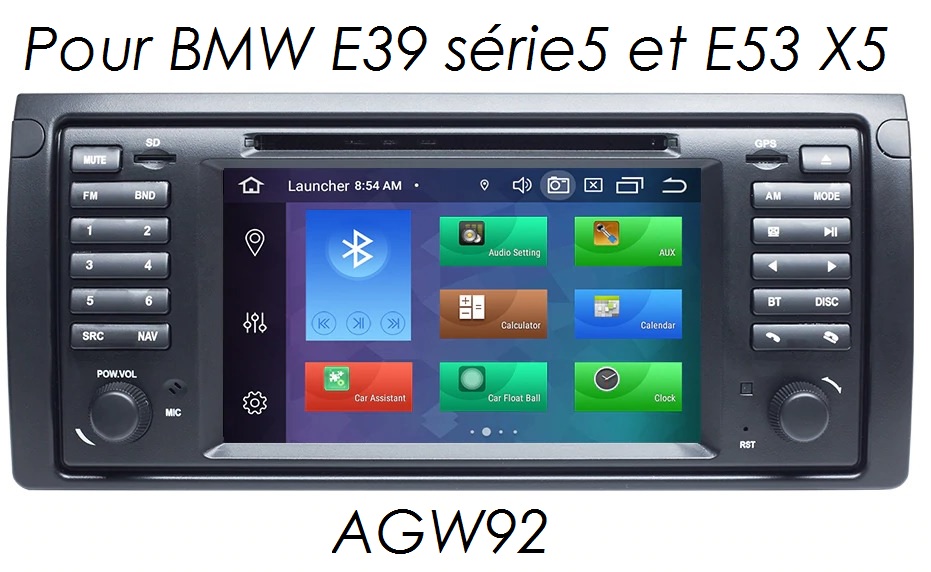 Autoradio AGW92 GPS WIFI DVD CD Bluetooth USB SD pour BMW E39 srie 5 et X5 E53 (processeur 2GHZ)