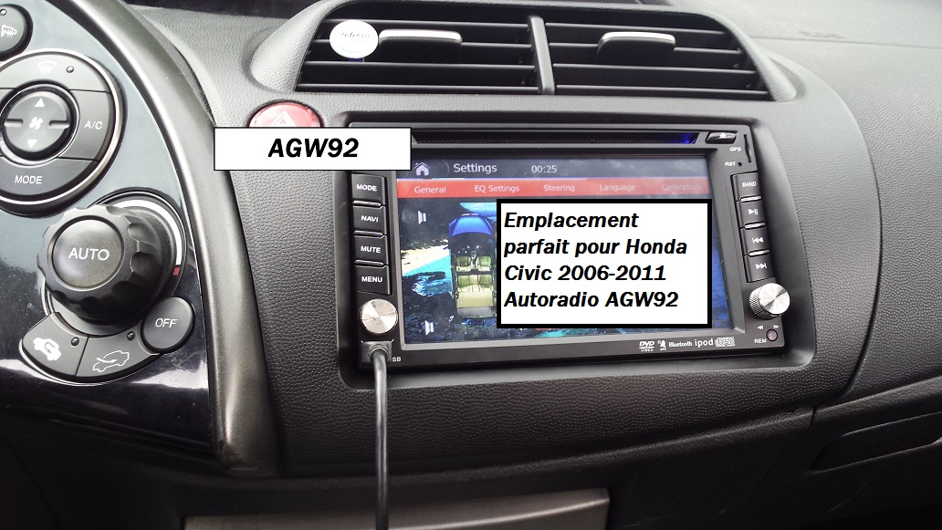 Autoradio AGW92 GPS DVD CD Bluetooth USB SD pour HONDA Civic (processeur 1GHZ) avec cage