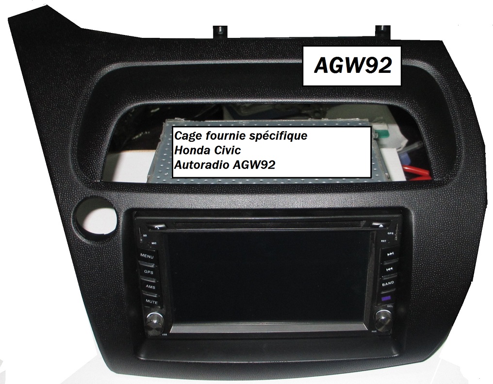 Autoradio AGW92 GPS WIFI DVD CD Bluetooth USB SD pour HONDA Civic (processeur 2GHZ) avec cage