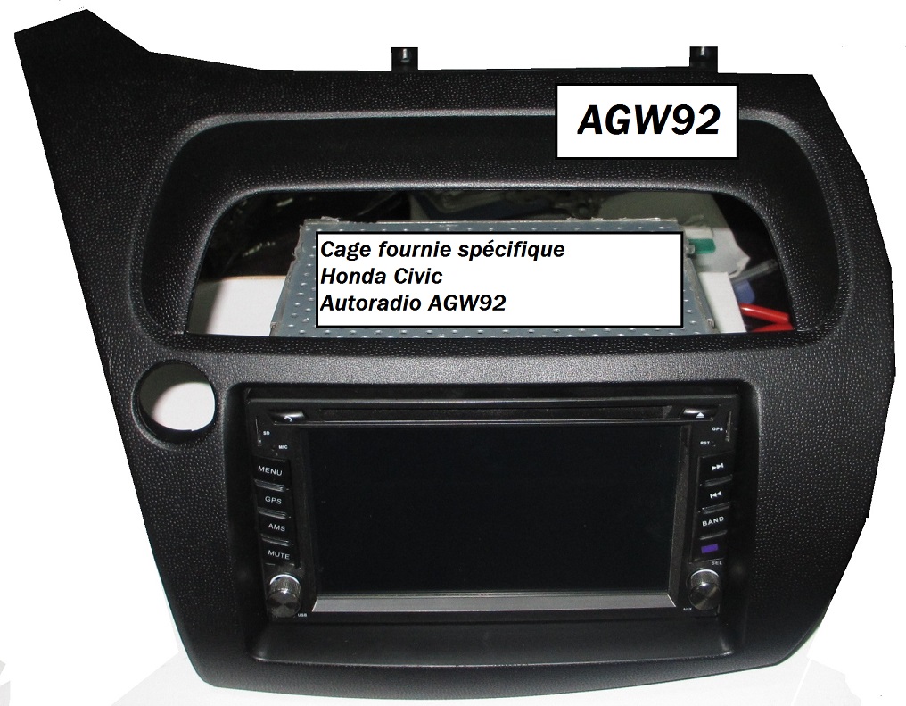 Autoradio AGW92 GPS DVD CD Bluetooth USB SD pour HONDA Civic (processeur 1GHZ) avec cage