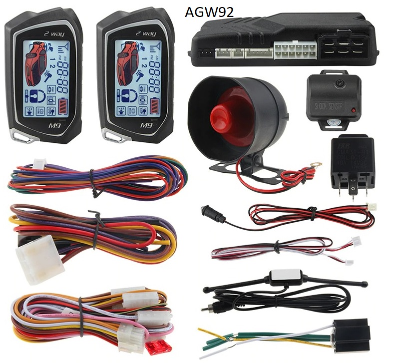 Alarme auto AGW92 2 beepers auto alimentée démarrage à distance technologie FSK portée 3 km avec détecteur de choc et anti-soulèvement