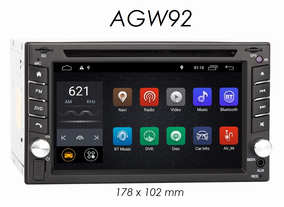 Autoradio AGW92 GPS WIFI DVD CD Bluetooth USB SD 2DIN double emplacement universel (processeur 2GHZ) avec caméra de recul offerte